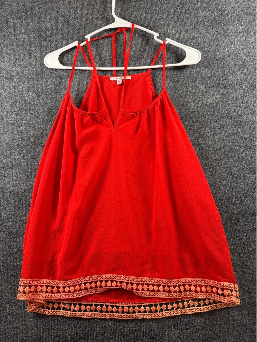 Papaya Women’s L Red Orange Crochet Trim Sleeveless Halter Blouse